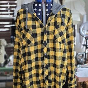 Yellow and Black Checkered Hoodie Shirt